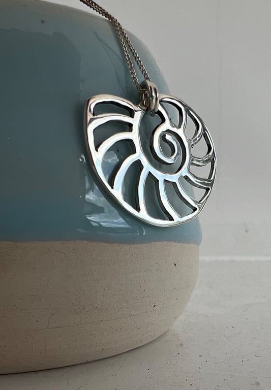 Sterling silver nautilus shell - cut out by hand