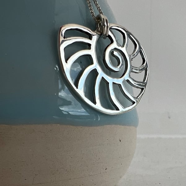 Sterling silver nautilus shell - cut out by hand