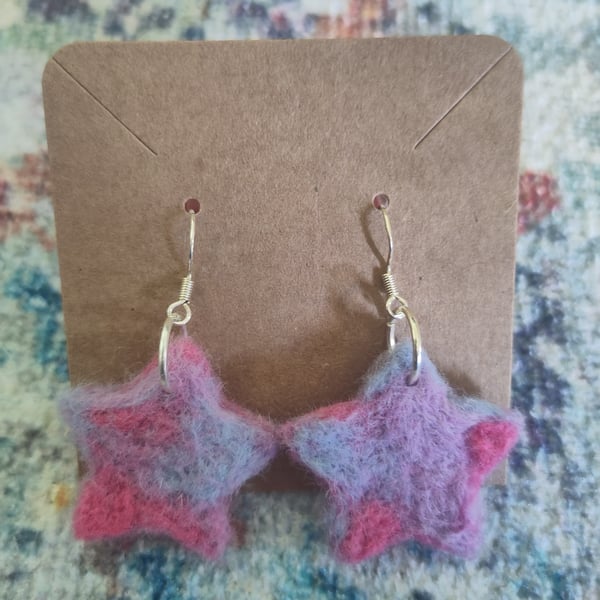 Needle-felted star earrings