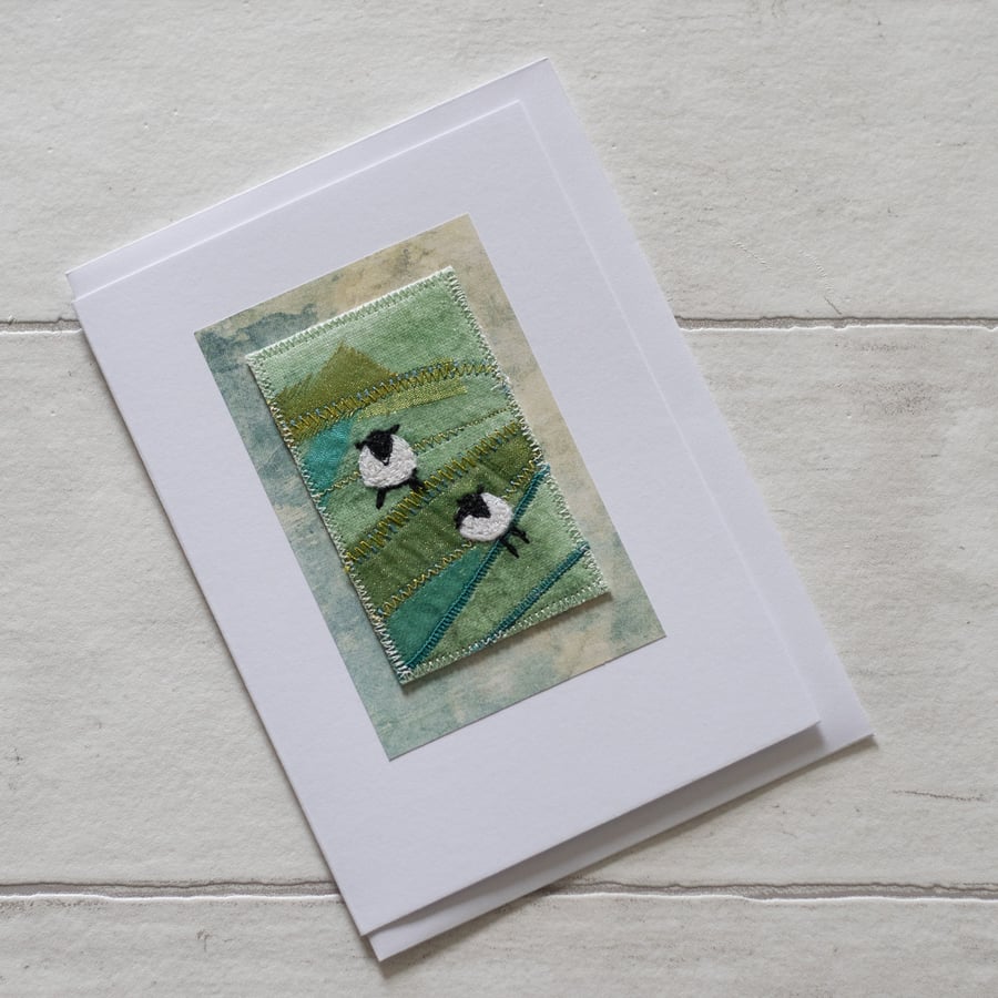 Blank Sheep Mixed Media Textile Greetings Card 