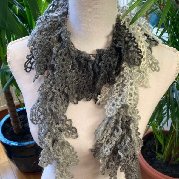 Crochet gray shades neck wrap -garland -long shawl