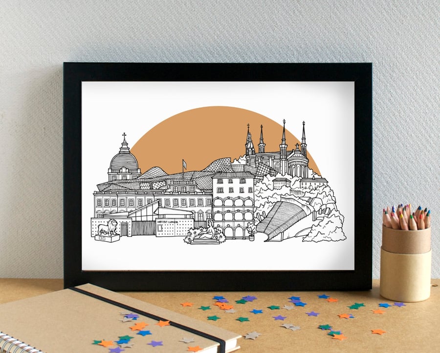 Lyon Skyline Travel Art Print