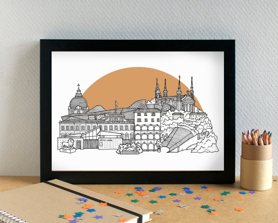 Lyon Skyline Travel Art Print
