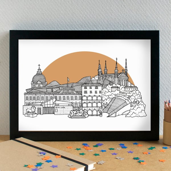 Lyon Skyline Travel Art Print