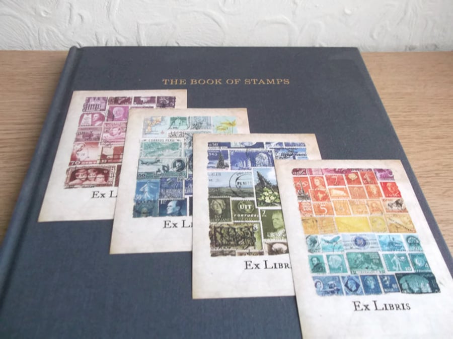 Ex Libris Bookplates - Postage Stamp Art, Personal Library Stickers, Book Labels