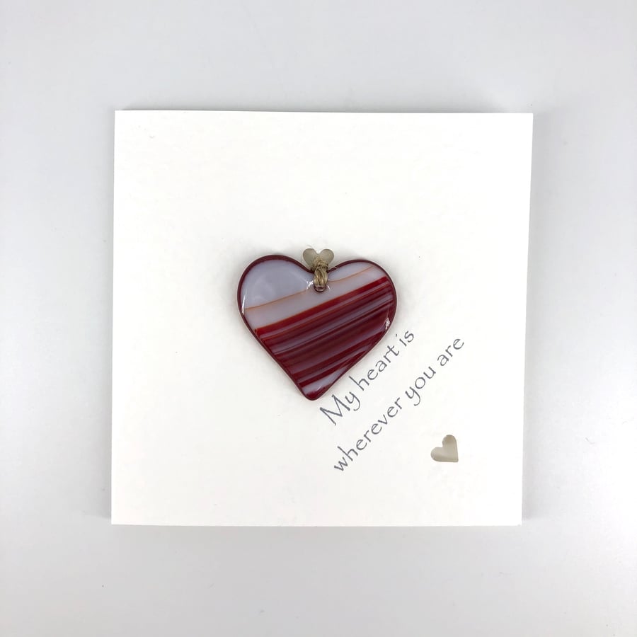Card with detachable Red & White Glass Heart