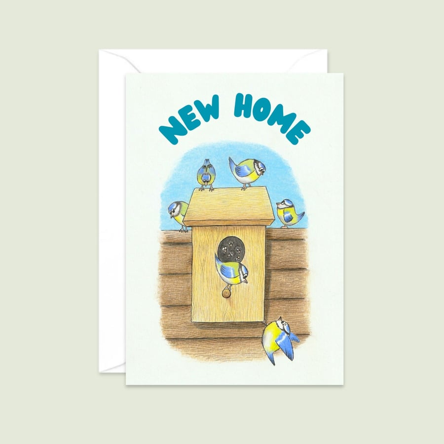 New Home Greeting Card: Garden Birds Pencil Illustration (901)