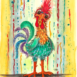 Chicken Rooster Abstract Original Painting 