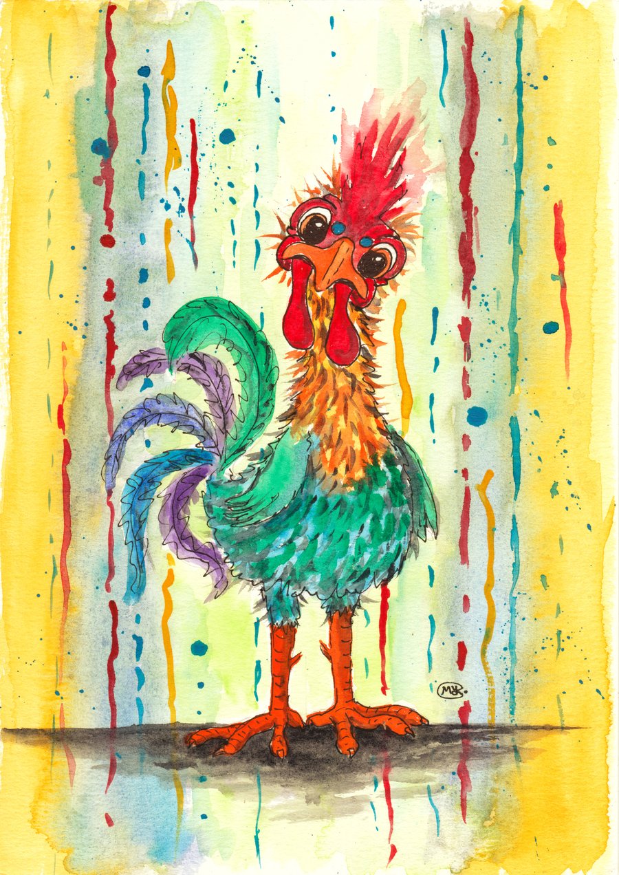 Chicken Rooster Abstract Original Painting 