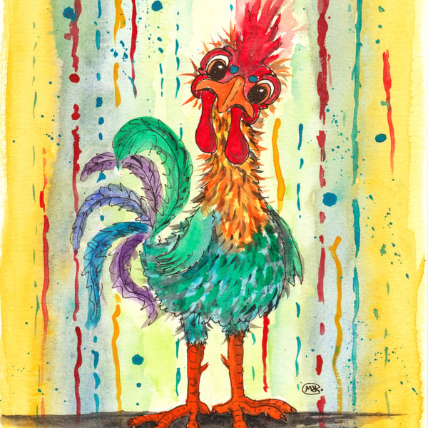 Chicken Rooster Abstract Original Painting 
