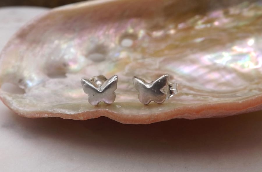 Recycled Sterling Silver Butterfly Stud Earrings.