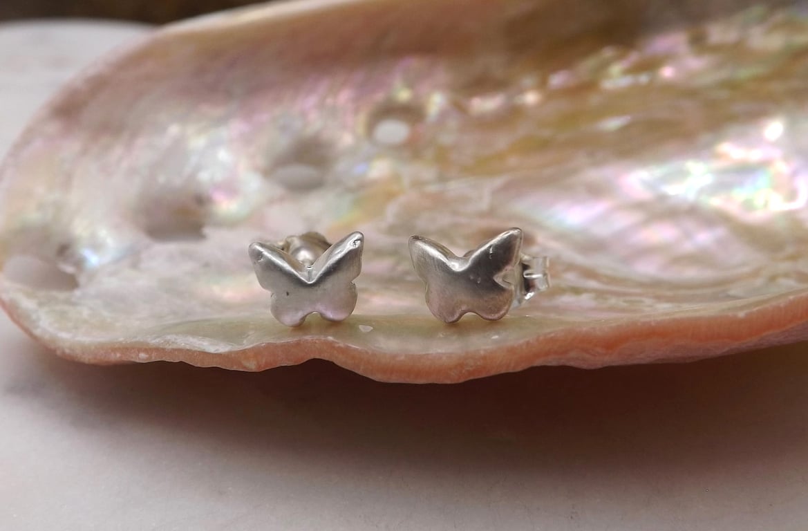 Recycled Sterling Silver Butterfly Stud Earrings.