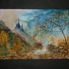 fantasy art painting castles 7x5" landscape ref 132