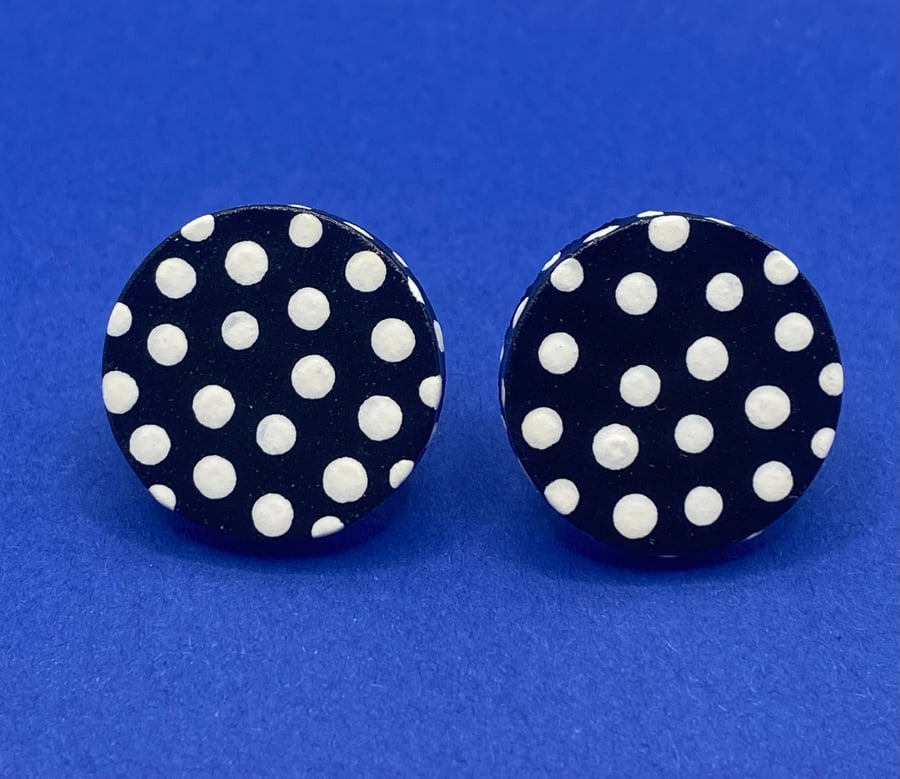 Large black and white hand painted stud earrings