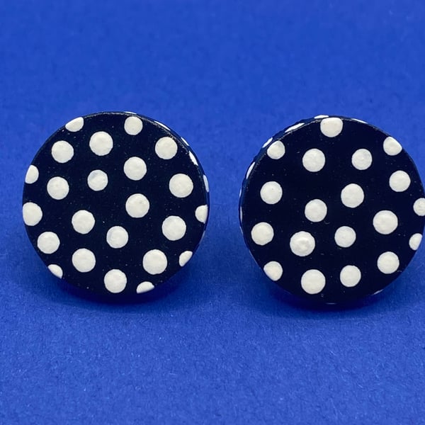 Large black and white hand painted stud earrings