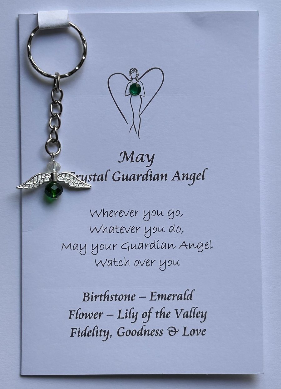 Crystal Birthstone Guardian Angel Keychain Charm & Card Gift Set