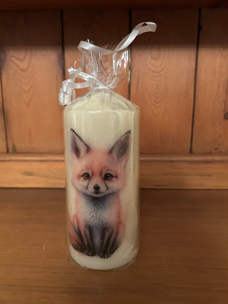 Handmade decoupage Fox pillar candle