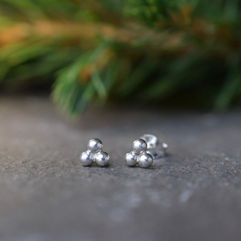 Tiny Silver Triple Dot Stud Earrings