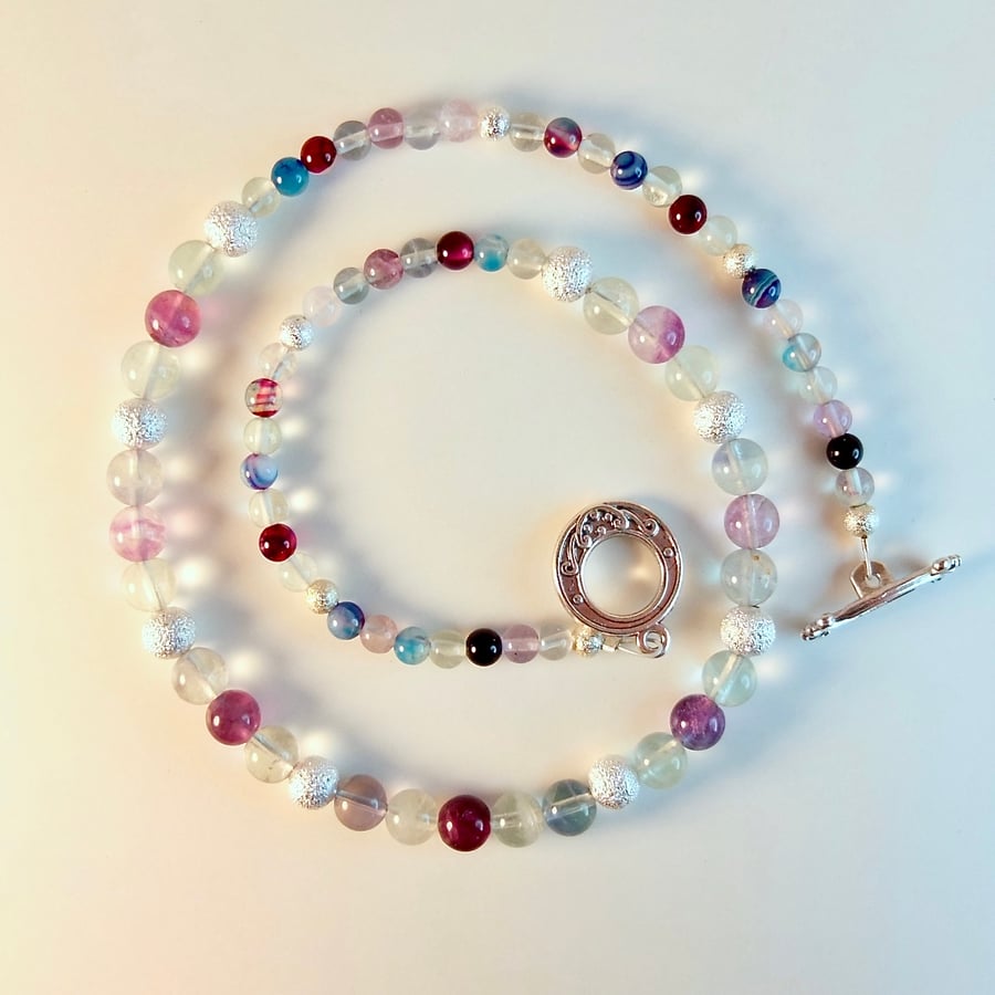 Fluorite And Agate Necklace - Handmade Gift, Bridesmaid, Anniversary, Birthday
