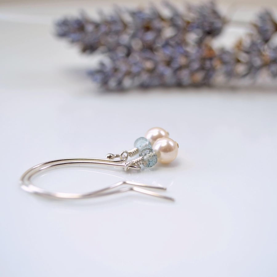 Pearl and moss aquamarine earrings