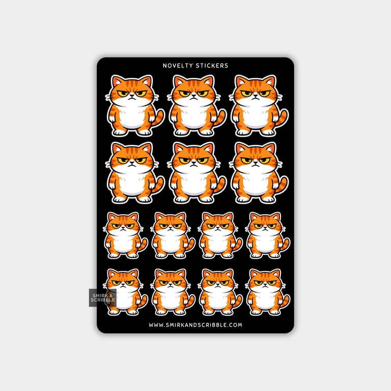 Funny Vinyl Sticker Sheet For Adults - Grumpy Cat