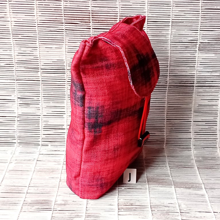 DOORSTOP in a RED with GREY abstract patterned fabric, ready to fill