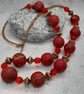 Red and gold polymer clay necklace - Image 4