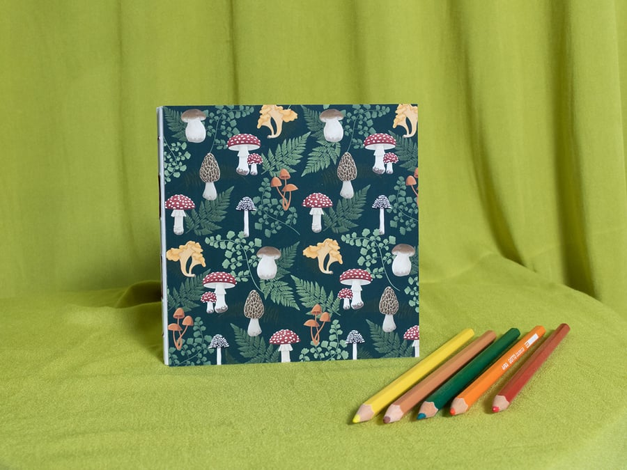 Square Hardcover Sketchbook with Mushroom & Fern Design