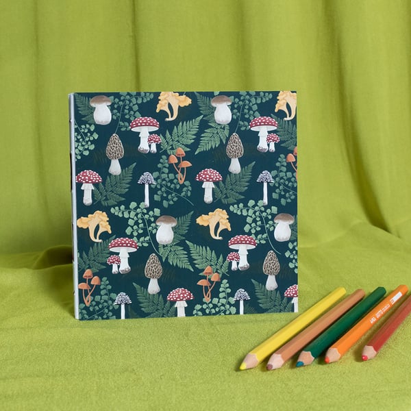 Square Hardcover Sketchbook with Mushroom & Fern Design