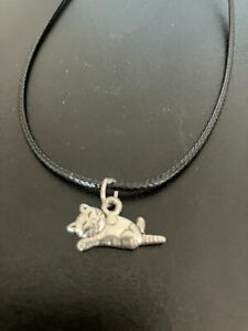 lucky cat charm pendant on a 18" leather cord necklace