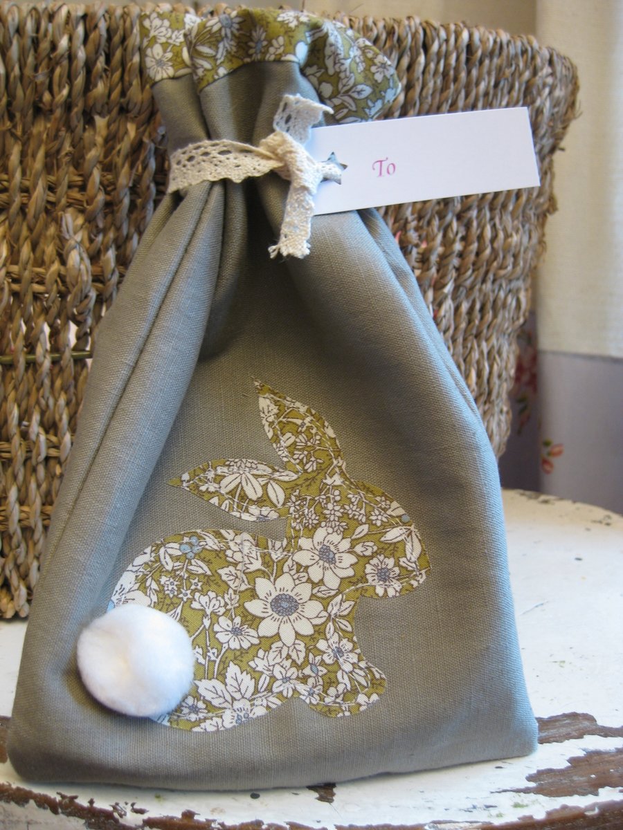 Linen Easter bunny gift bag.