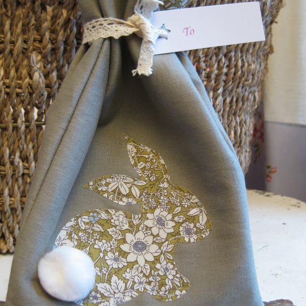 Linen Easter bunny gift bag.