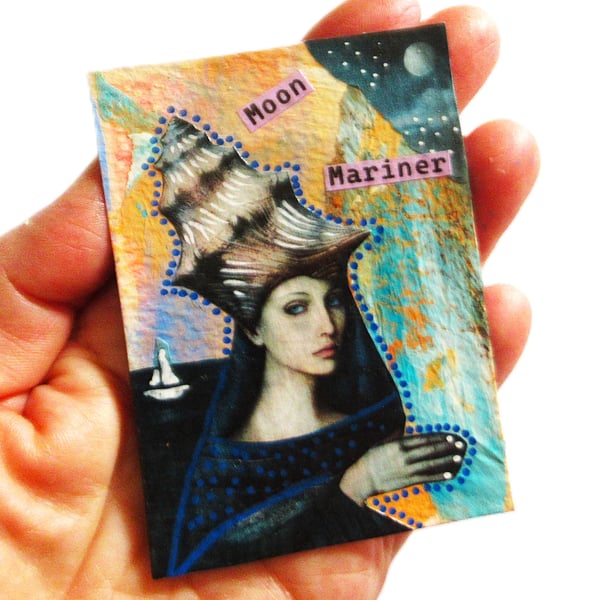 Lady Of The Sea ACEO Miniature Portrait Art Ocean Coastal Aesthetic Artwork