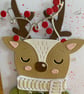 Handmade Reindeer Christmas Card Traditional Colours & Hand Stitched Details - Image 5