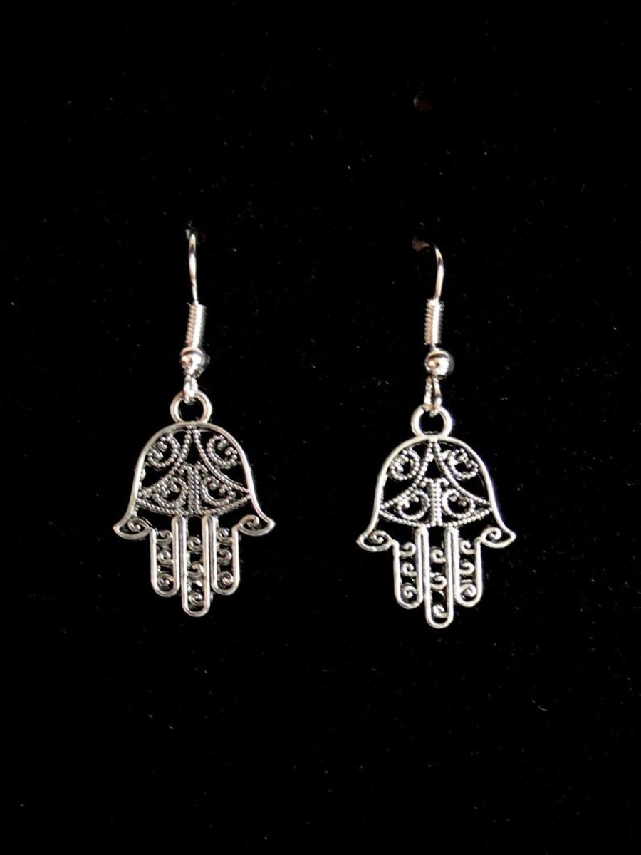 Silver hamsa earrings