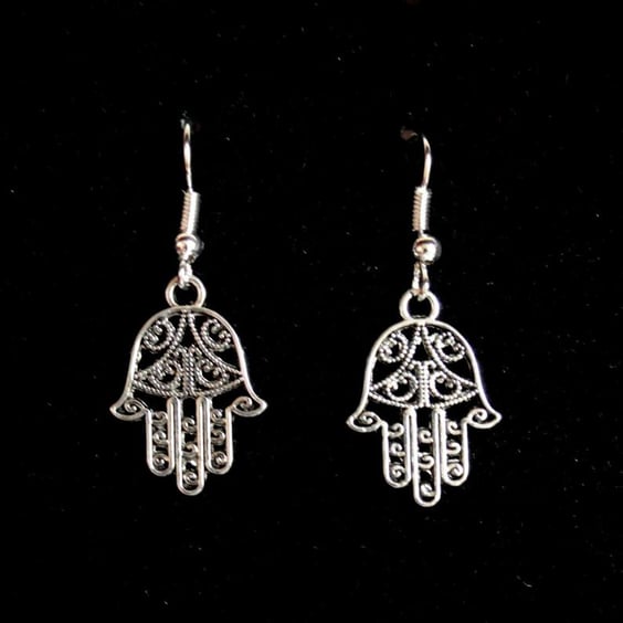 Silver hamsa earrings