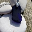 Dark blue seaglass and Sterling silver pendant