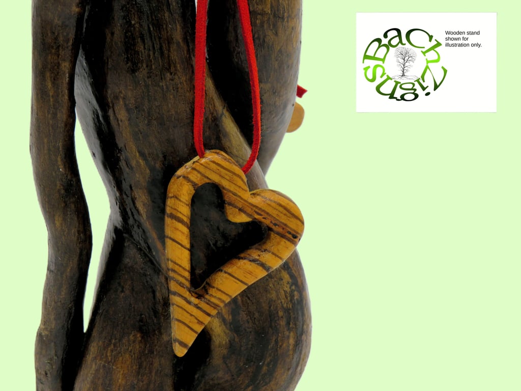 Handcrafted Wood Pierced Heart pendant: SKU-N02 