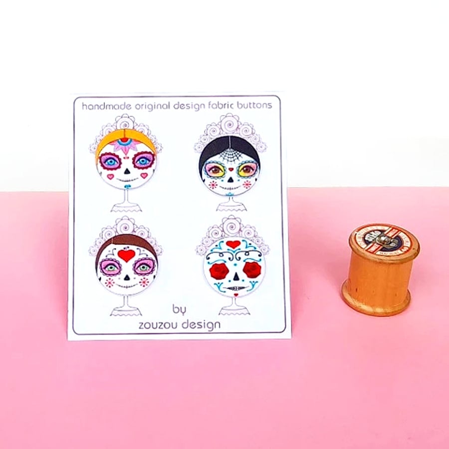 Day of the Dead Girl Doll Face Buttons