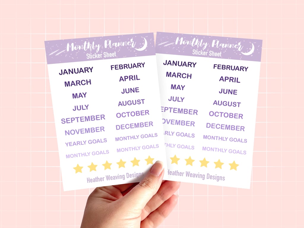 Monthly Planner Sticker Sheet, Yearly Planner Stickers, Organisational Stickers.