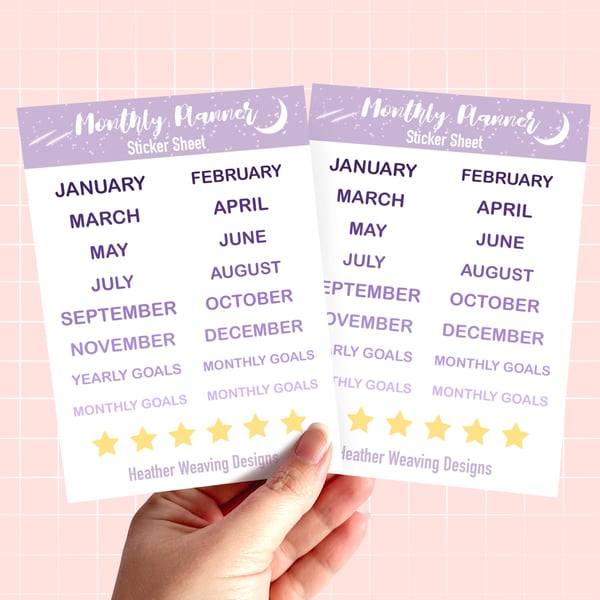Monthly Planner Sticker Sheet, Yearly Planner Stickers, Organisational Stickers.