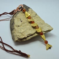 Golden Worry Fish Necklace- Carnelian Gemstones- Hand Hammered Copper Connection
