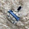 Heart Keyring - Blue stripe. Handwoven in Wales