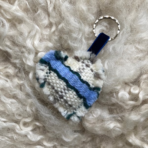 Heart Keyring - Blue stripe