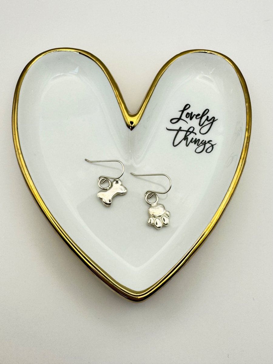 Fine Silver Paw & Bone Earrings