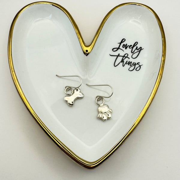 Fine Silver Paw & Bone Earrings