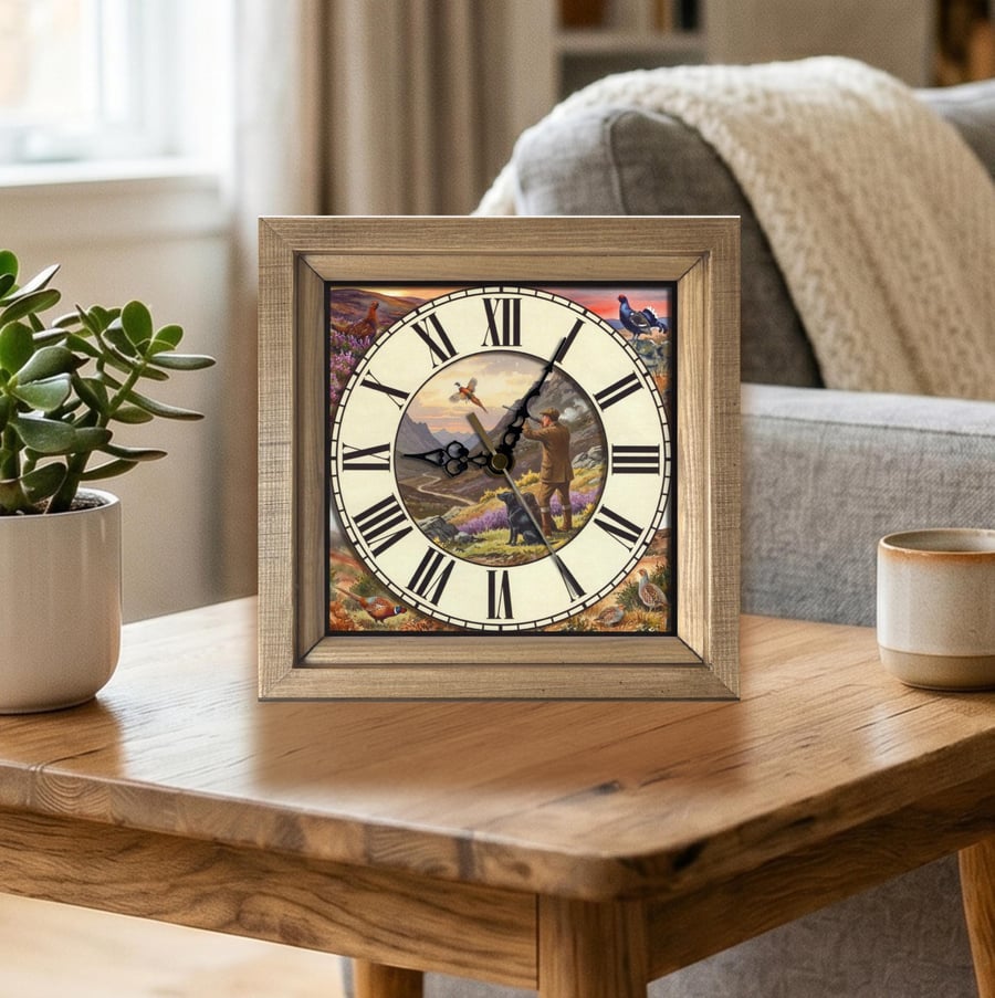 Vintage Style Gamekeeper Shooting Pheasant Wooden Wall Clock-Handmade 8x8