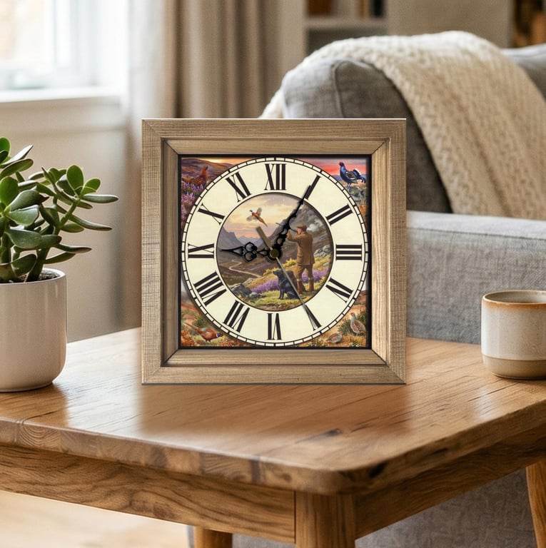 Vintage Style Gamekeeper Shooting Pheasant Wooden Wall Clock-Handmade 8x8