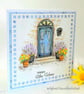 New Home Card -  handpainted original - blue door, plant pots, lavender - Image 5