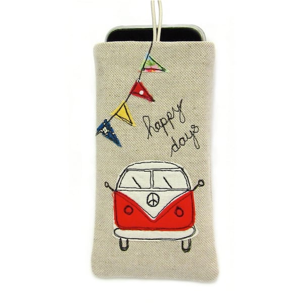 Phone Sleeve Smartphone Case Red VW Camper and Bunting